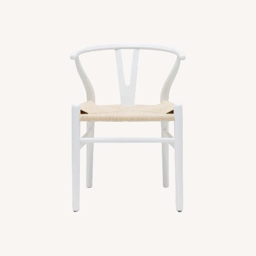 Used 6 Poly and Bark White Wood Dining Chairs for sale on AptDeco