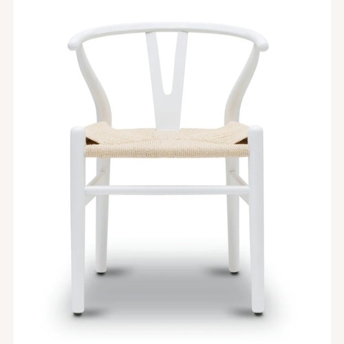 Used 6 Poly and Bark White Wood Dining Chairs for sale on AptDeco