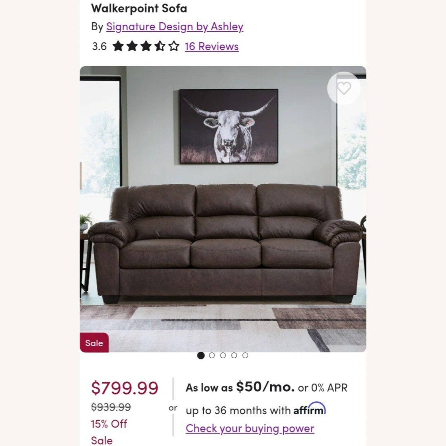Ashley Furniture WalkerPoint Dark Brown 3+ Seater Sofa - image-1