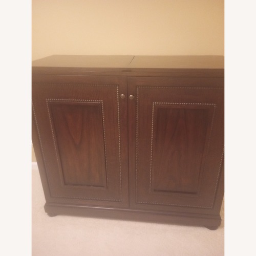 Used Havertys Dark Brown Wood Expandable Bar Cabinet for sale on AptDeco