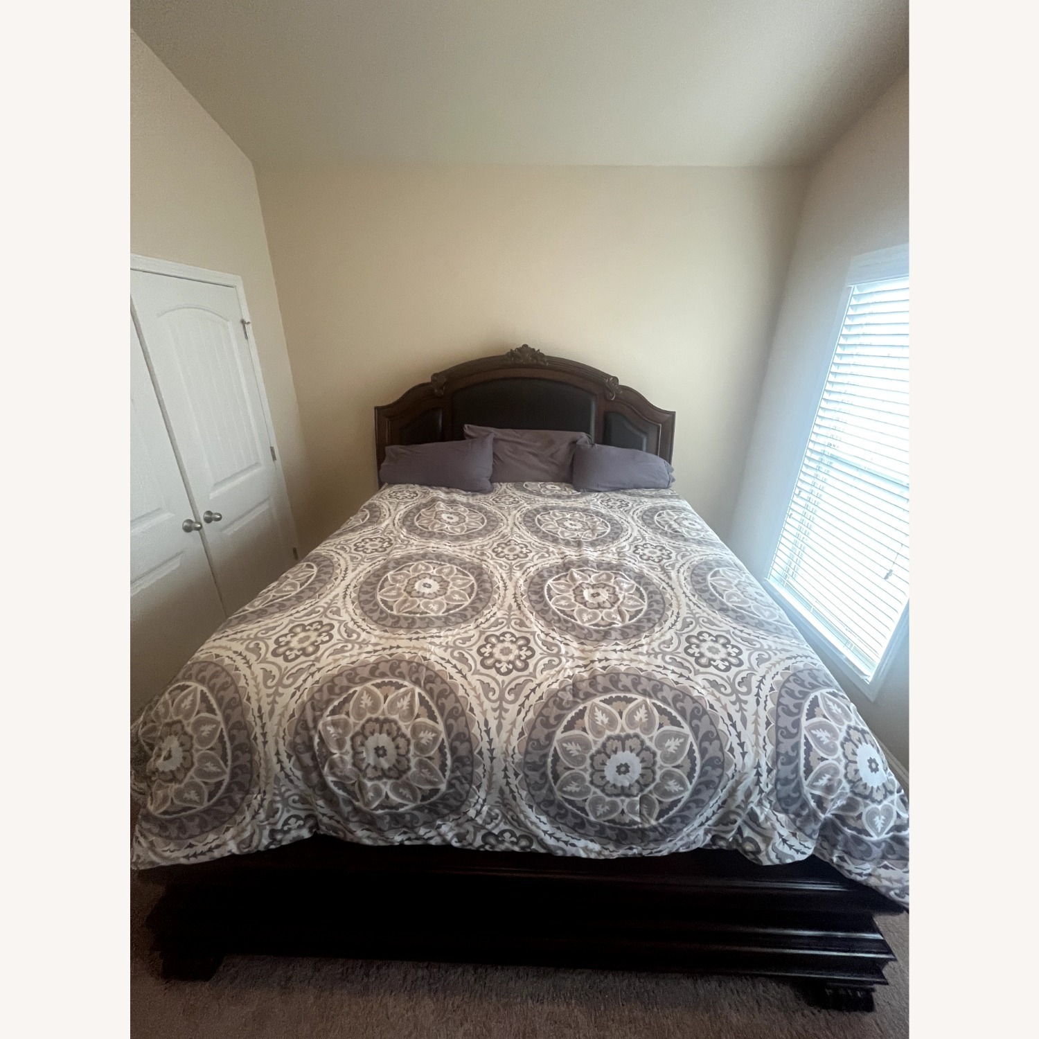 Dark Brown Wood King Bed - image-1