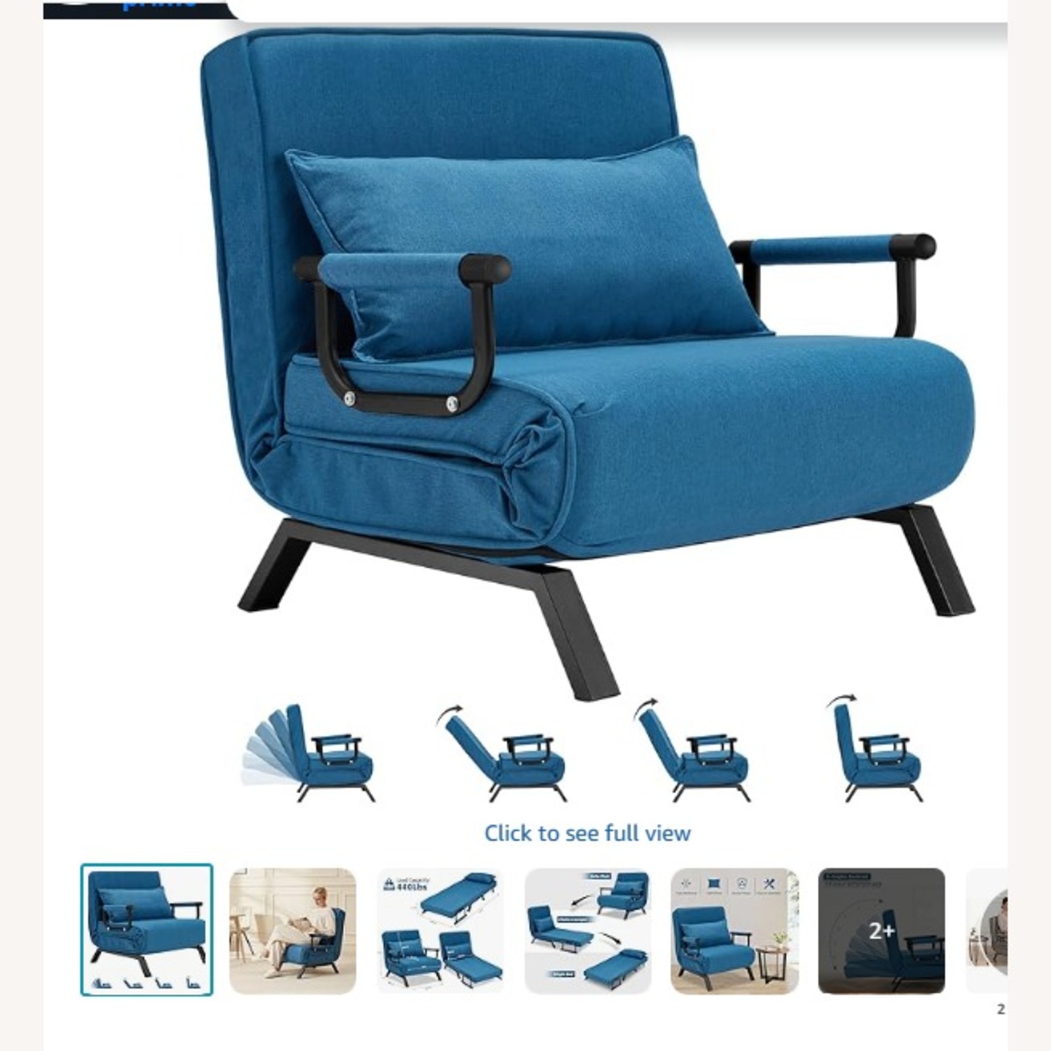Amazon Blue Fabric Convertible Sleeper Chair - image-4