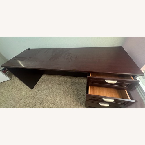 Used Large 71" Sturdy Brown Desk with Storage Drawers for sale on AptDeco