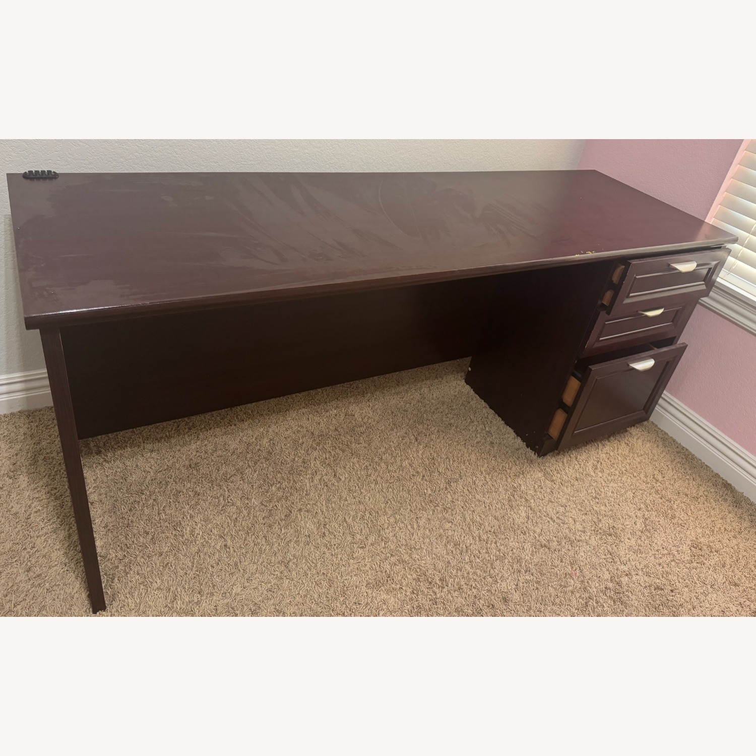 Large 71" Sturdy Brown Desk with Storage Drawers - image-1