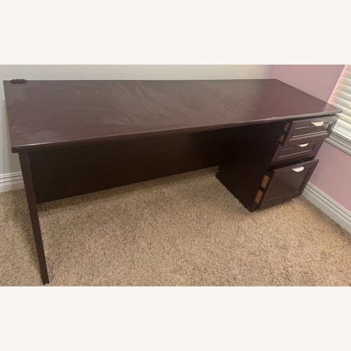 Used Large 71" Sturdy Brown Desk with Storage Drawers for sale on AptDeco