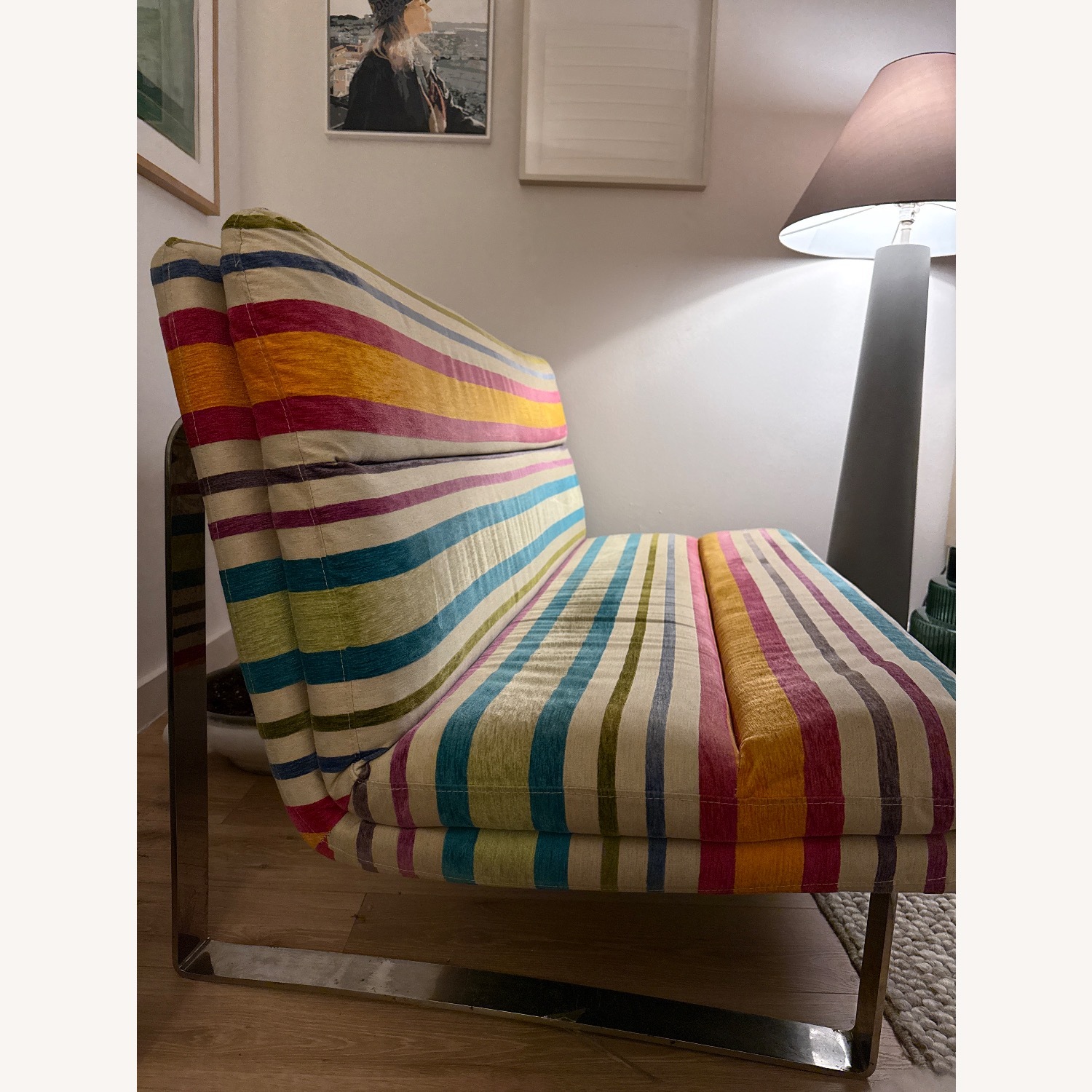 Striped Velvet and Linen Loveseat - image-2