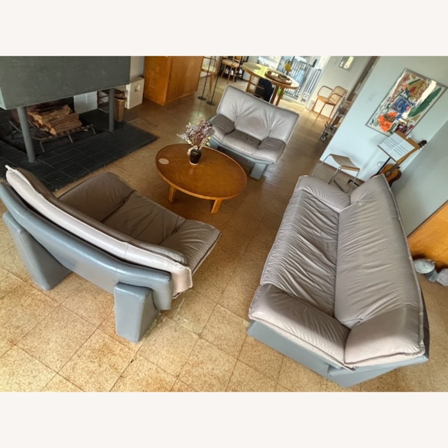 Light Gray Leather 3+ Piece Sectional - image-2