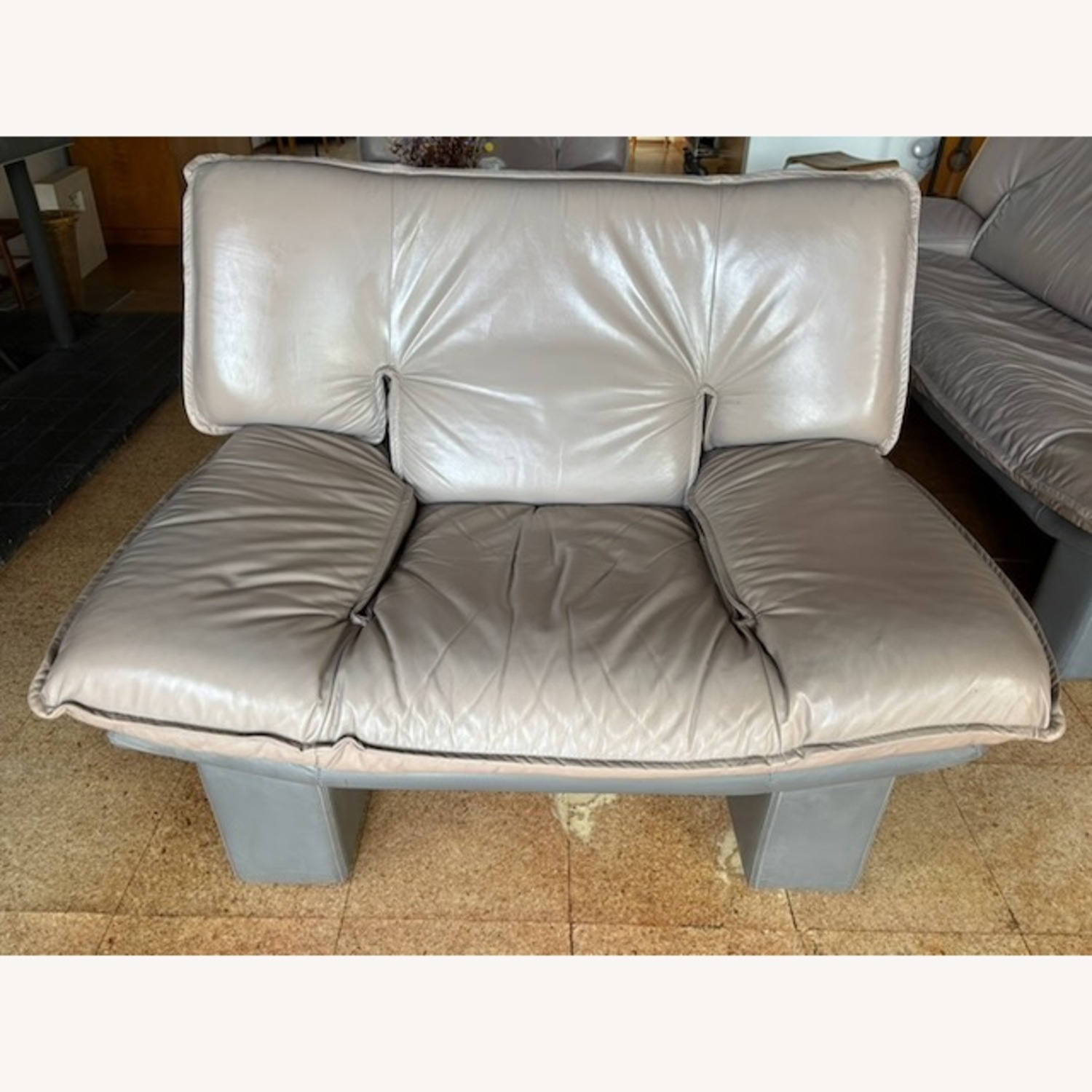 Light Gray Leather 3+ Piece Sectional - image-1