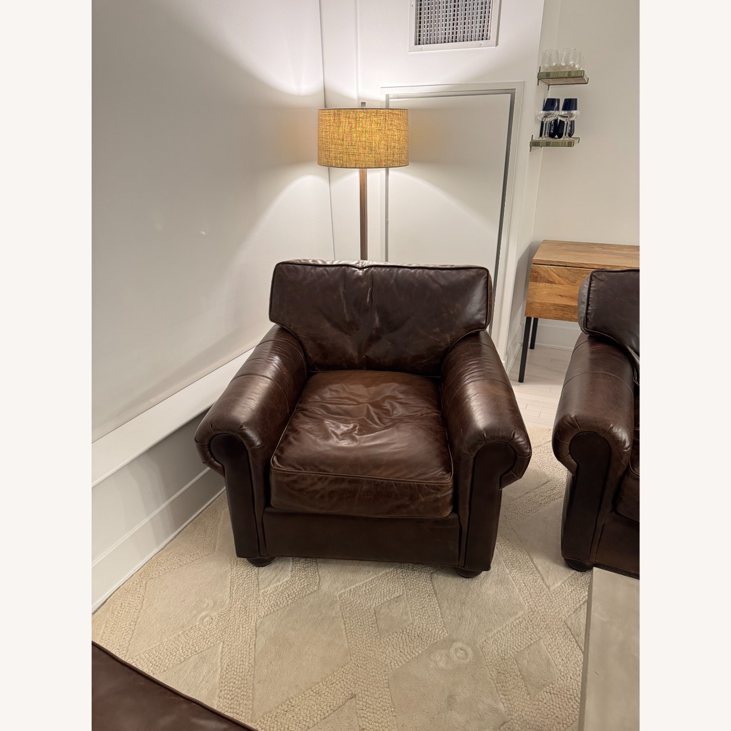 Restoration Hardware Dark Brown Leather Armchair - image-1