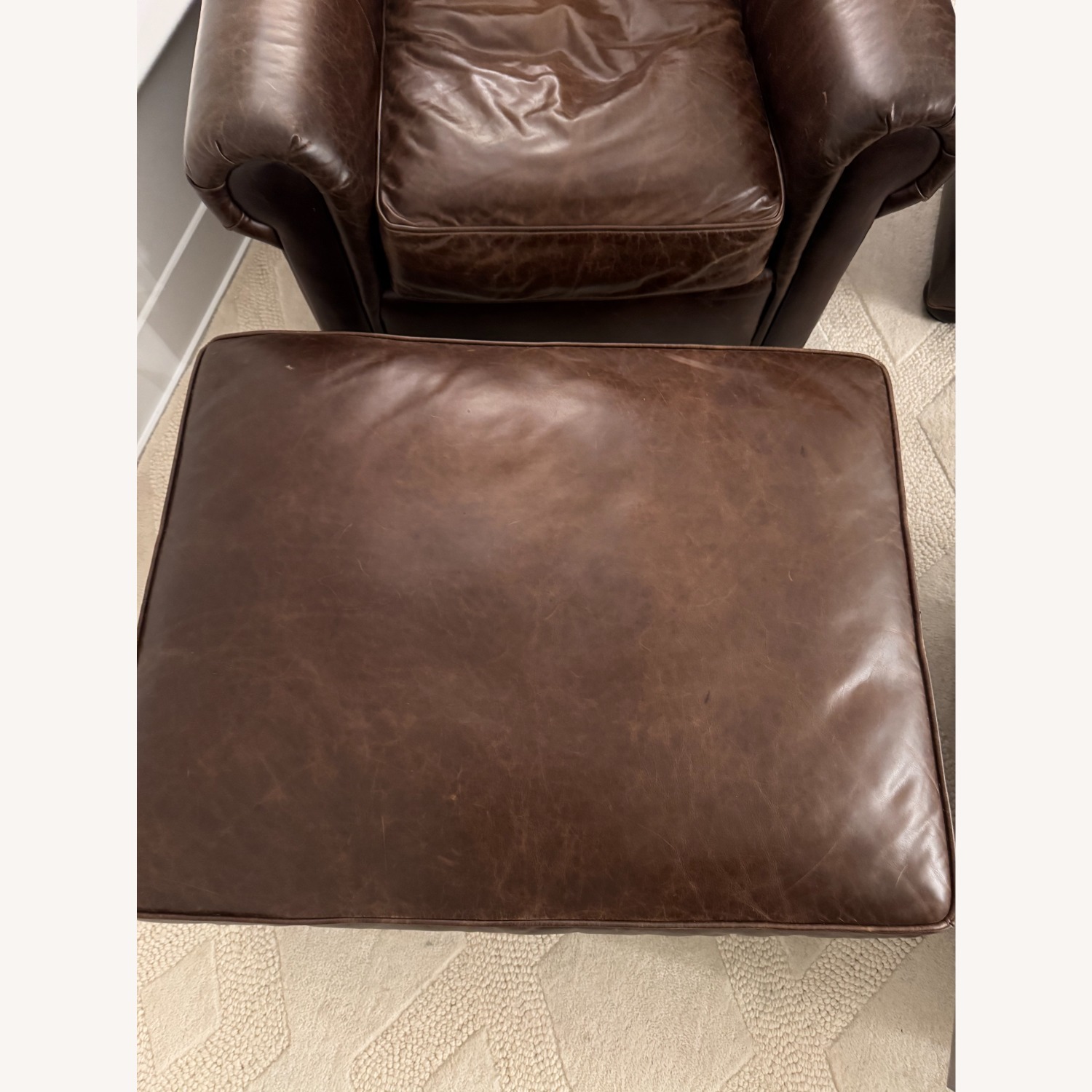 Restoration Hardware Dark Brown Leather Ottoman - image-3