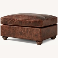 Restoration Hardware Dark Brown Leather Ottoman