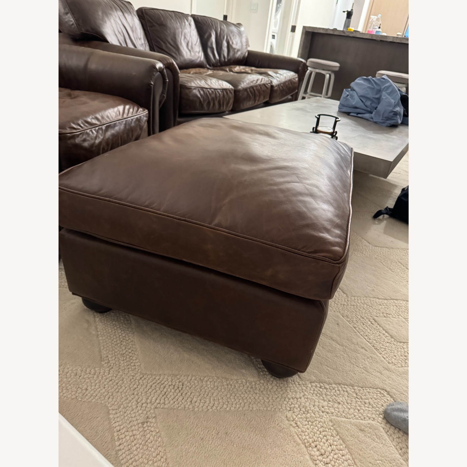 Restoration Hardware Dark Brown Leather Ottoman - image-4