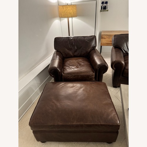 Used Restoration Hardware Dark Brown Leather Ottoman for sale on AptDeco