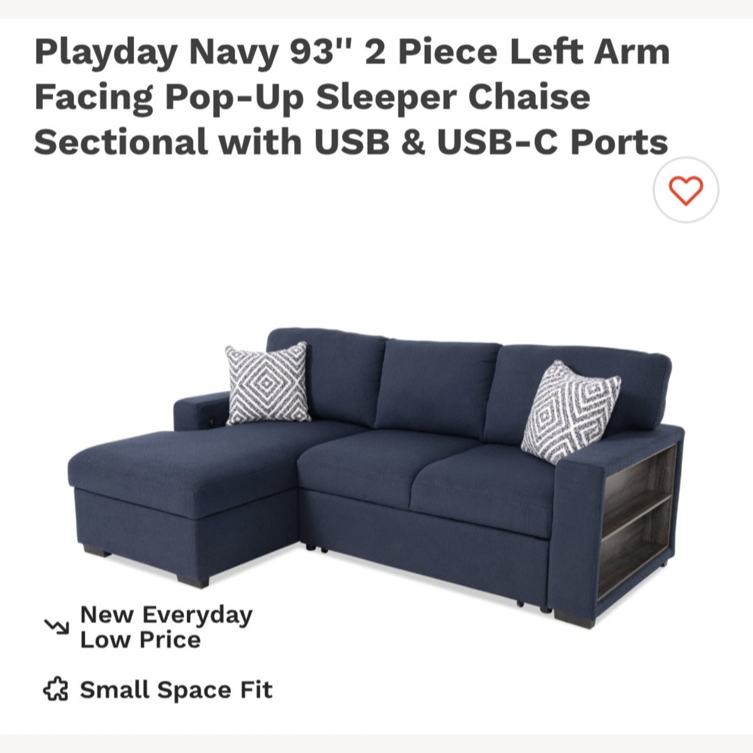 Playday Navy 93'' 2 Pc. Sleeper Chaise Sectional  - image-2