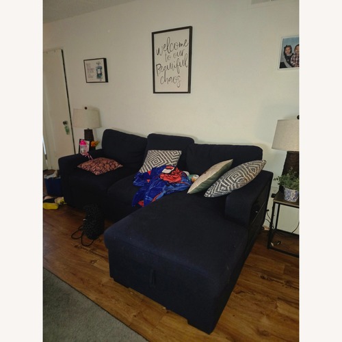 Used Playday Navy 93'' 2 Pc. Sleeper Chaise Sectional  for sale on AptDeco