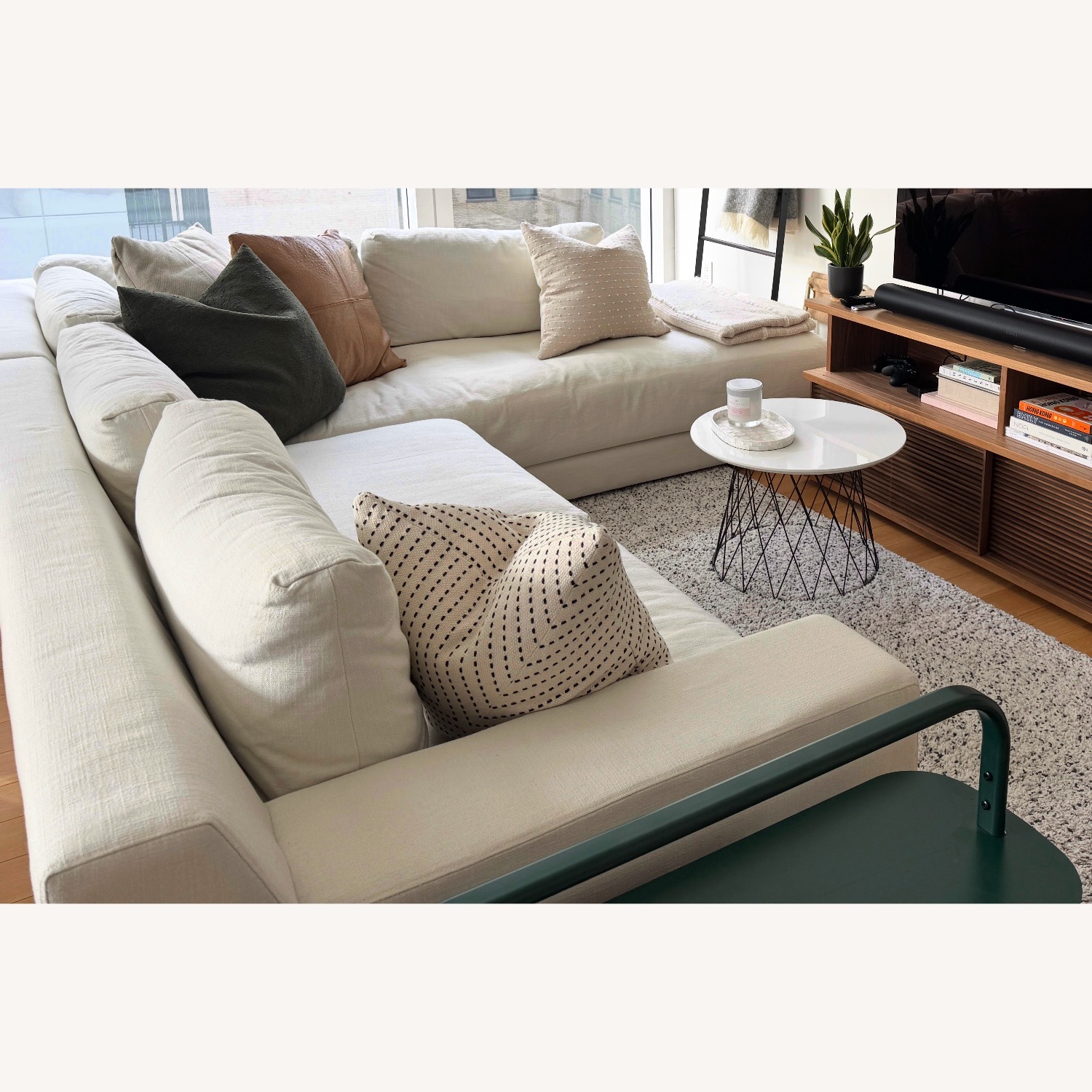 West Elm Dalton White Fabric 3+ Piece Sectional - image-3