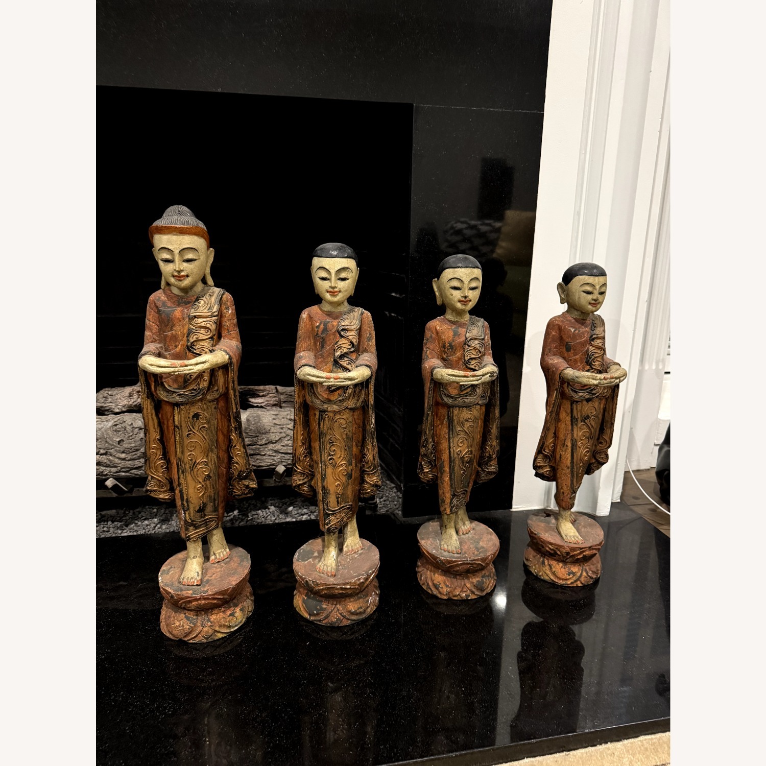 Antique Hand-Carved Burmese Offering Monks - image-1