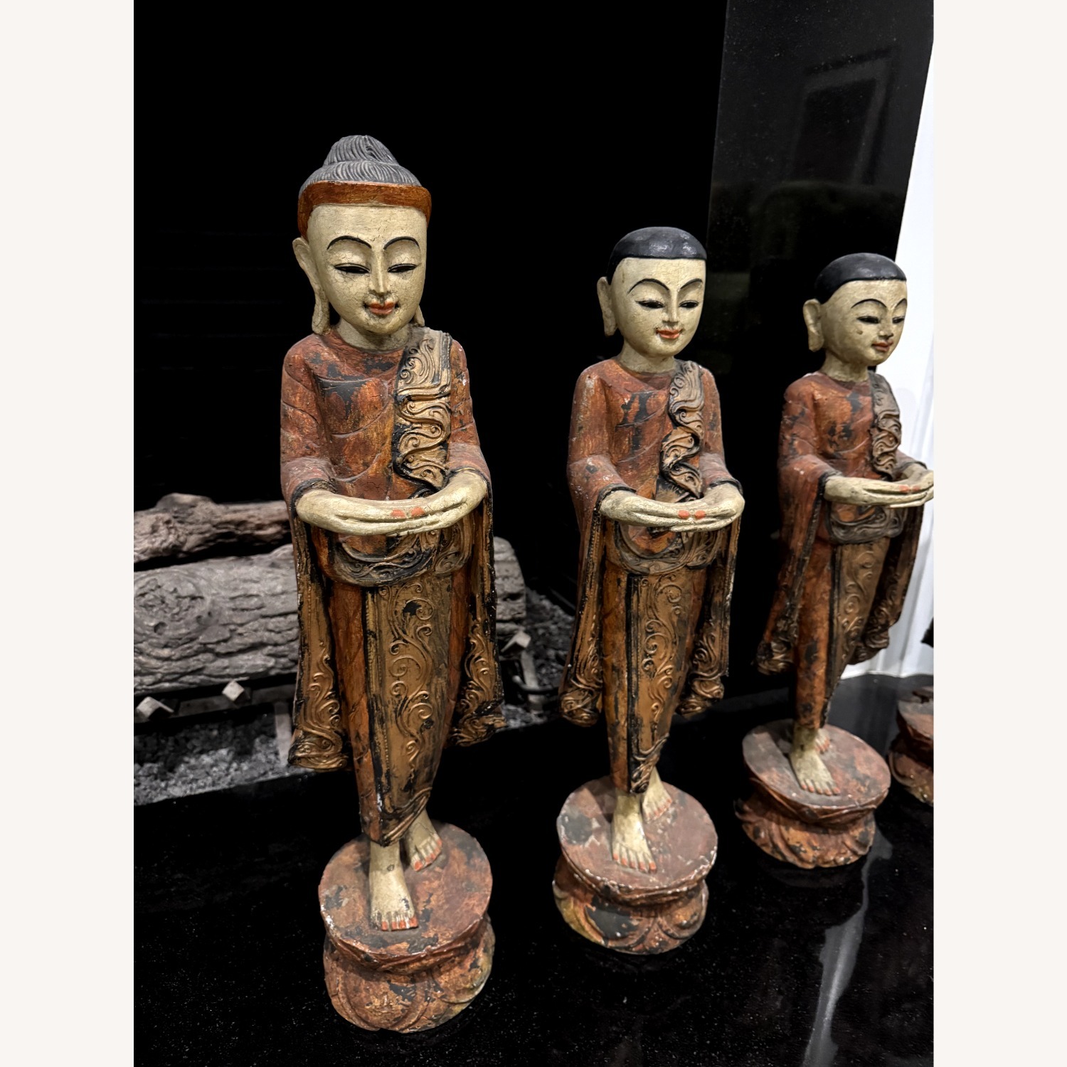 Antique Hand-Carved Burmese Offering Monks - image-2