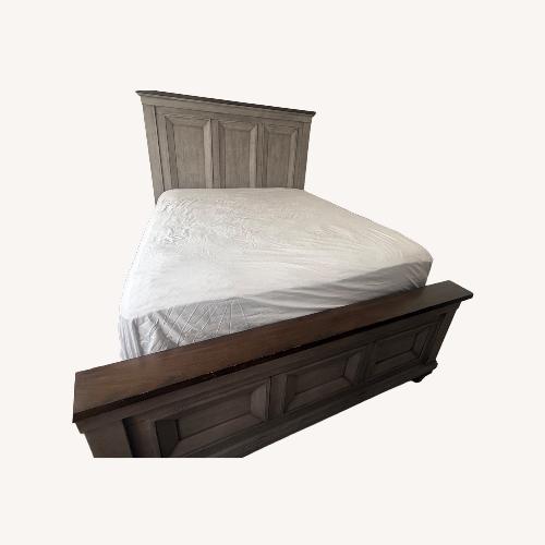 Used Light Gray Wood Queen Bed for sale on AptDeco