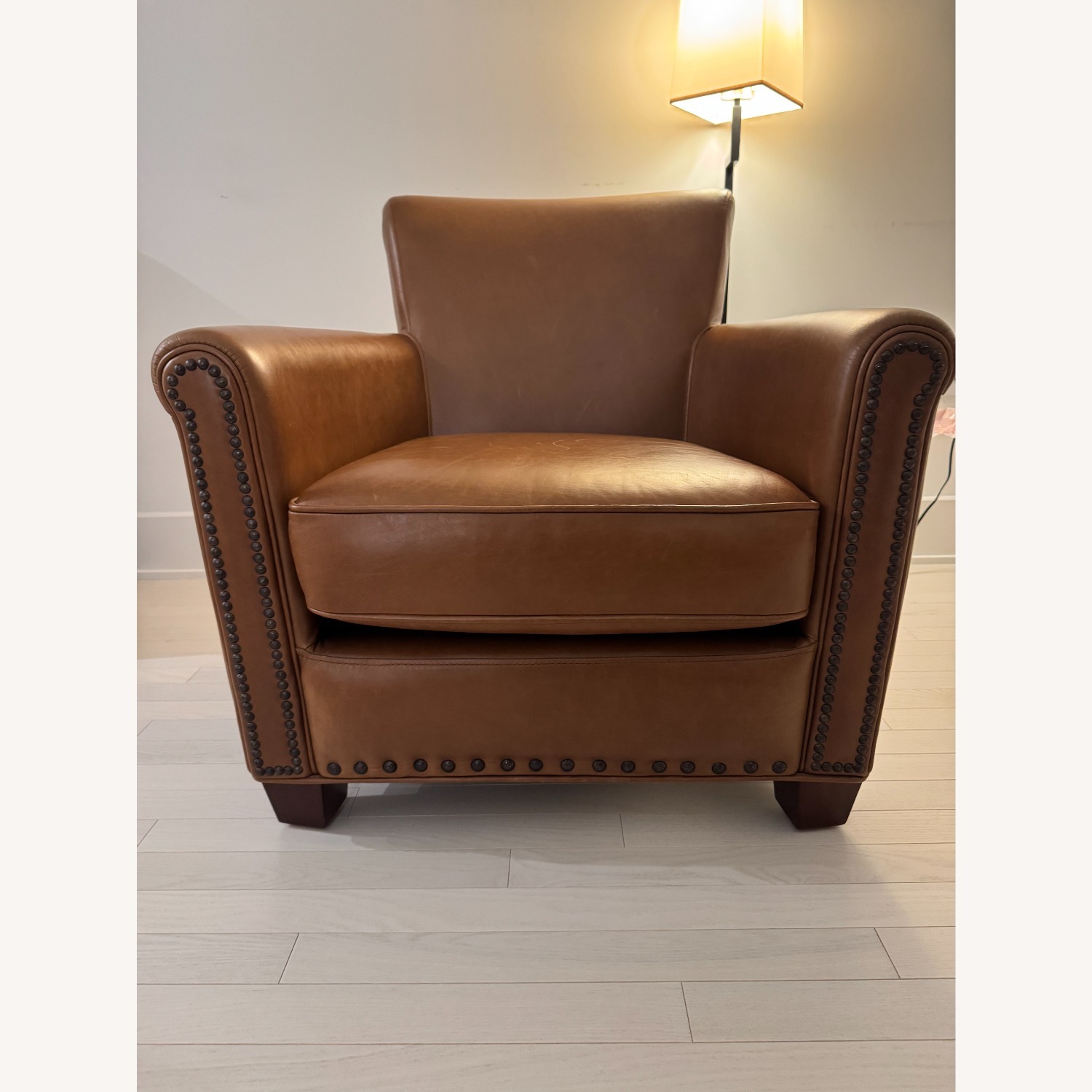 Pottery Barn Irving Light Brown Leather Armchair - image-2