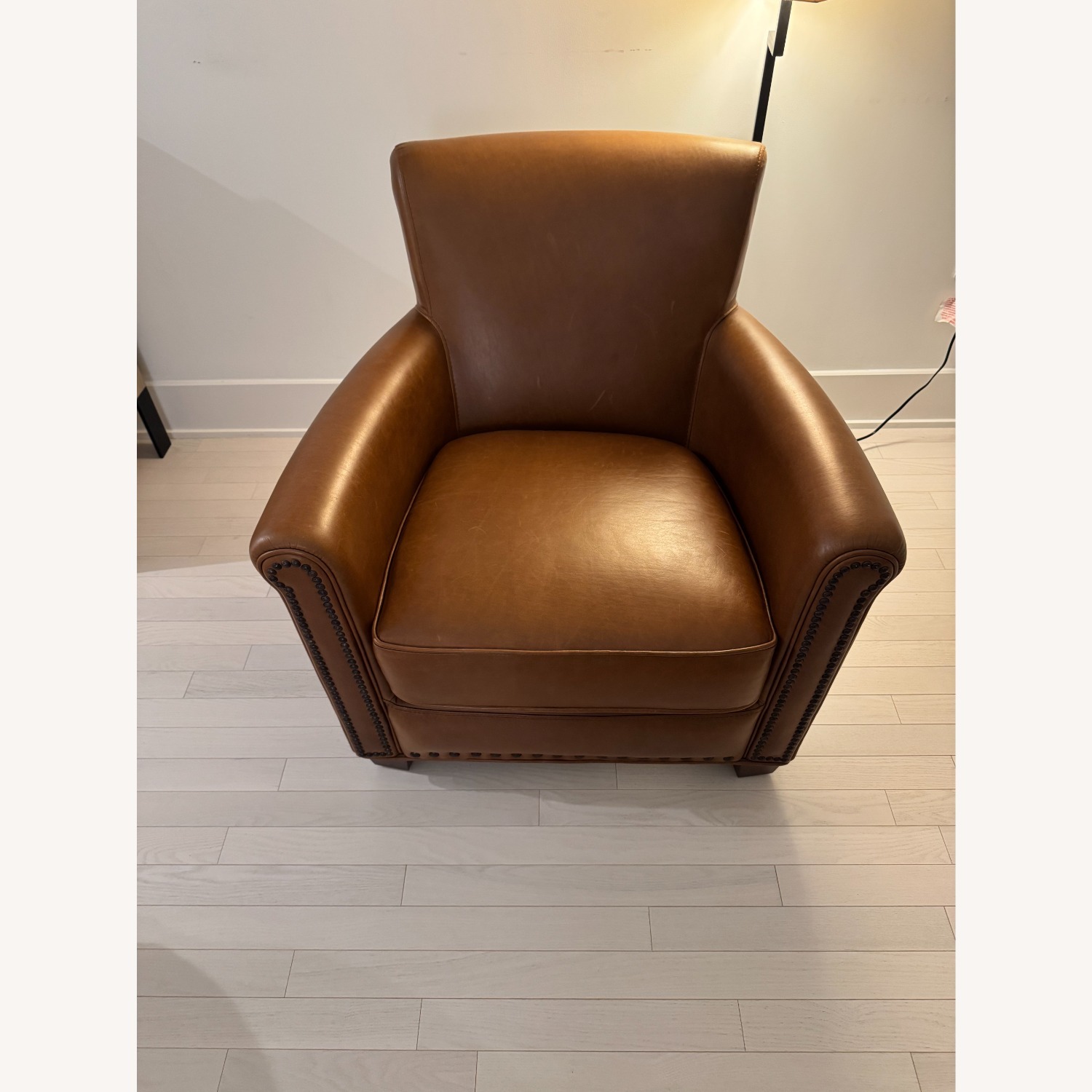Pottery Barn Irving Light Brown Leather Armchair - image-1