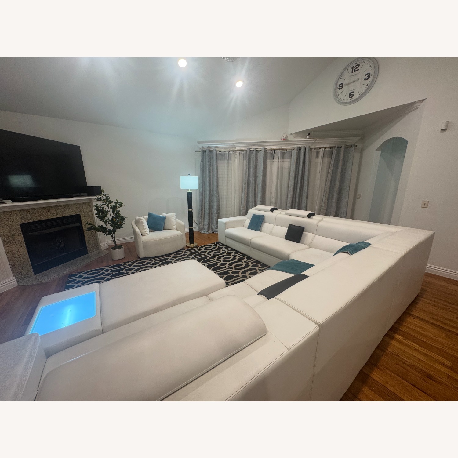 White Fabric 3+ Piece Sectional - image-4