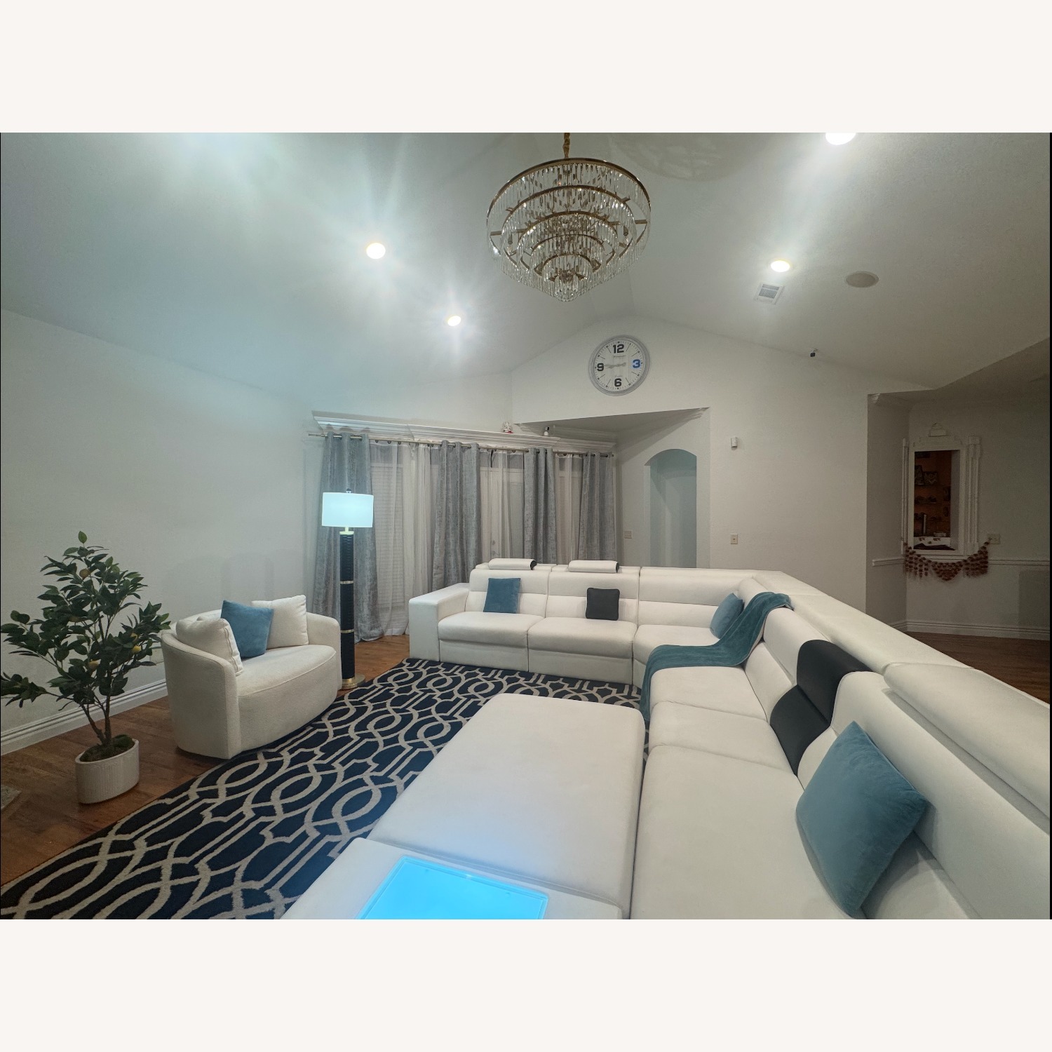 White Fabric 3+ Piece Sectional - image-6