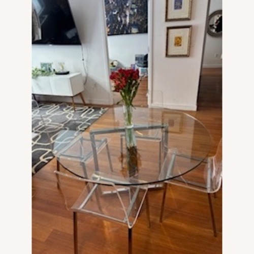 Used 47” Round Glass Table with Lucite Chairs  for sale on AptDeco