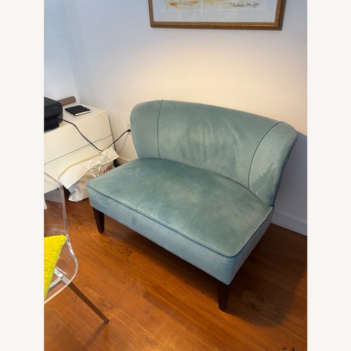 Used Teal Suede Loveseat for sale on AptDeco
