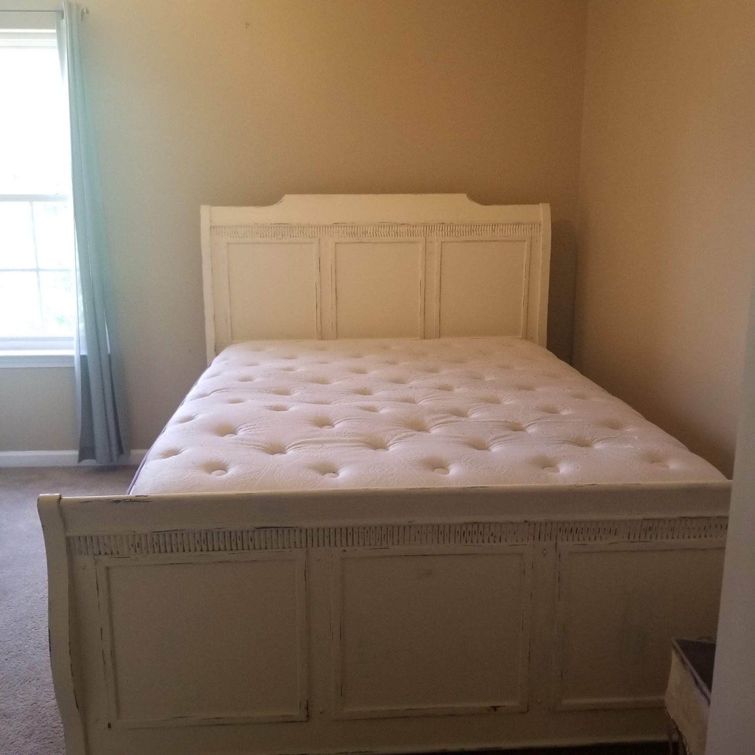 Vintage/Antique White Wood Queen Bed - image-1