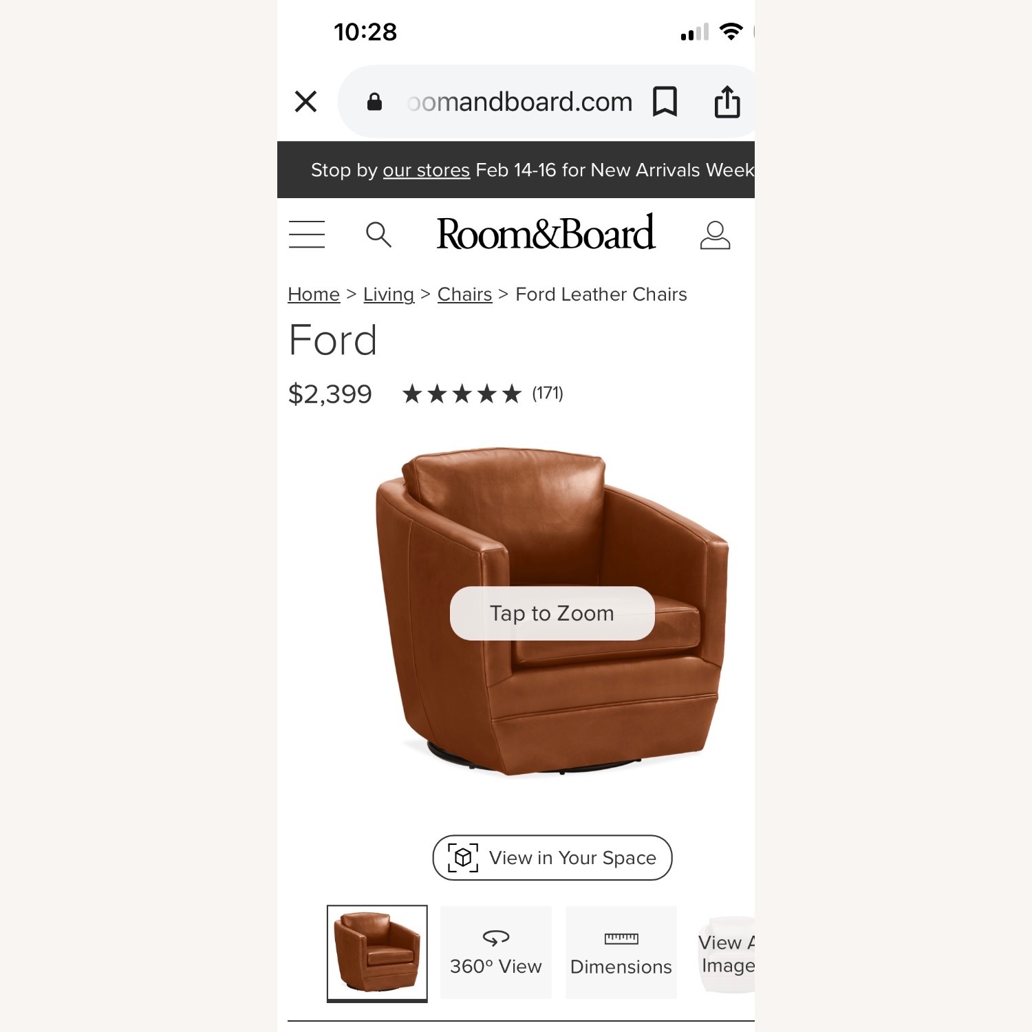 Room & Board Ford Leather Swivel/Glider Chair - image-4