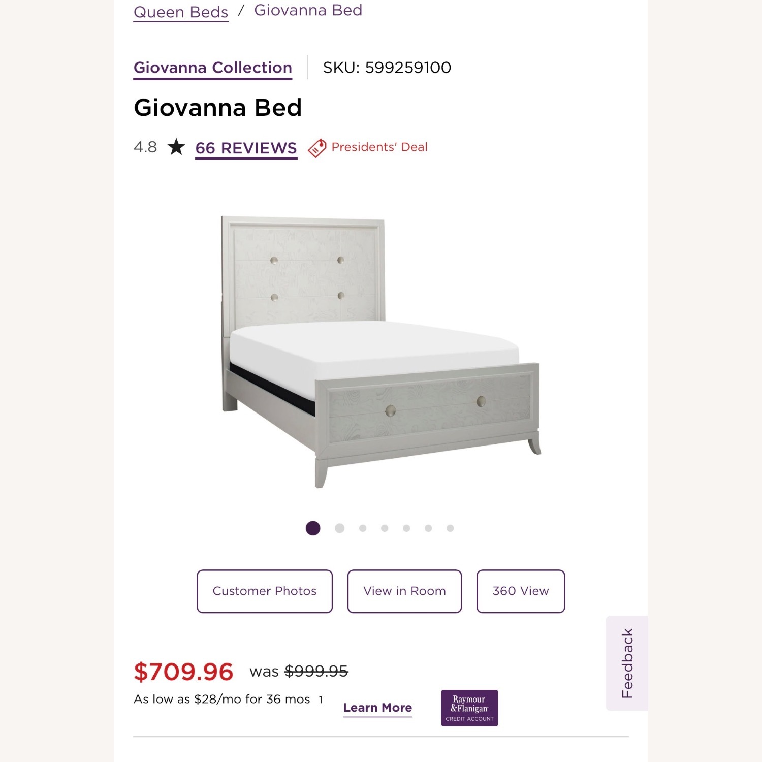 Raymour & Flanigan Giovanna White Wood Queen Bed - image-2