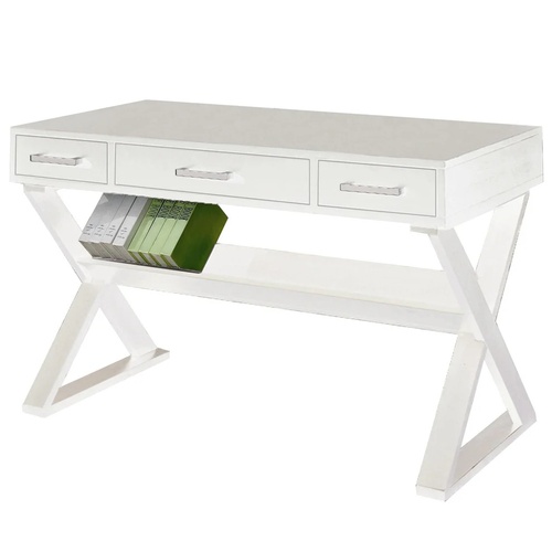 Used White 3-Drawer Desk with Bookcase Shelf - 48" for sale on AptDeco