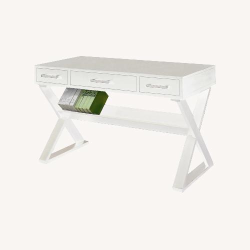Used White 3-Drawer Desk with Bookcase Shelf - 48" for sale on AptDeco
