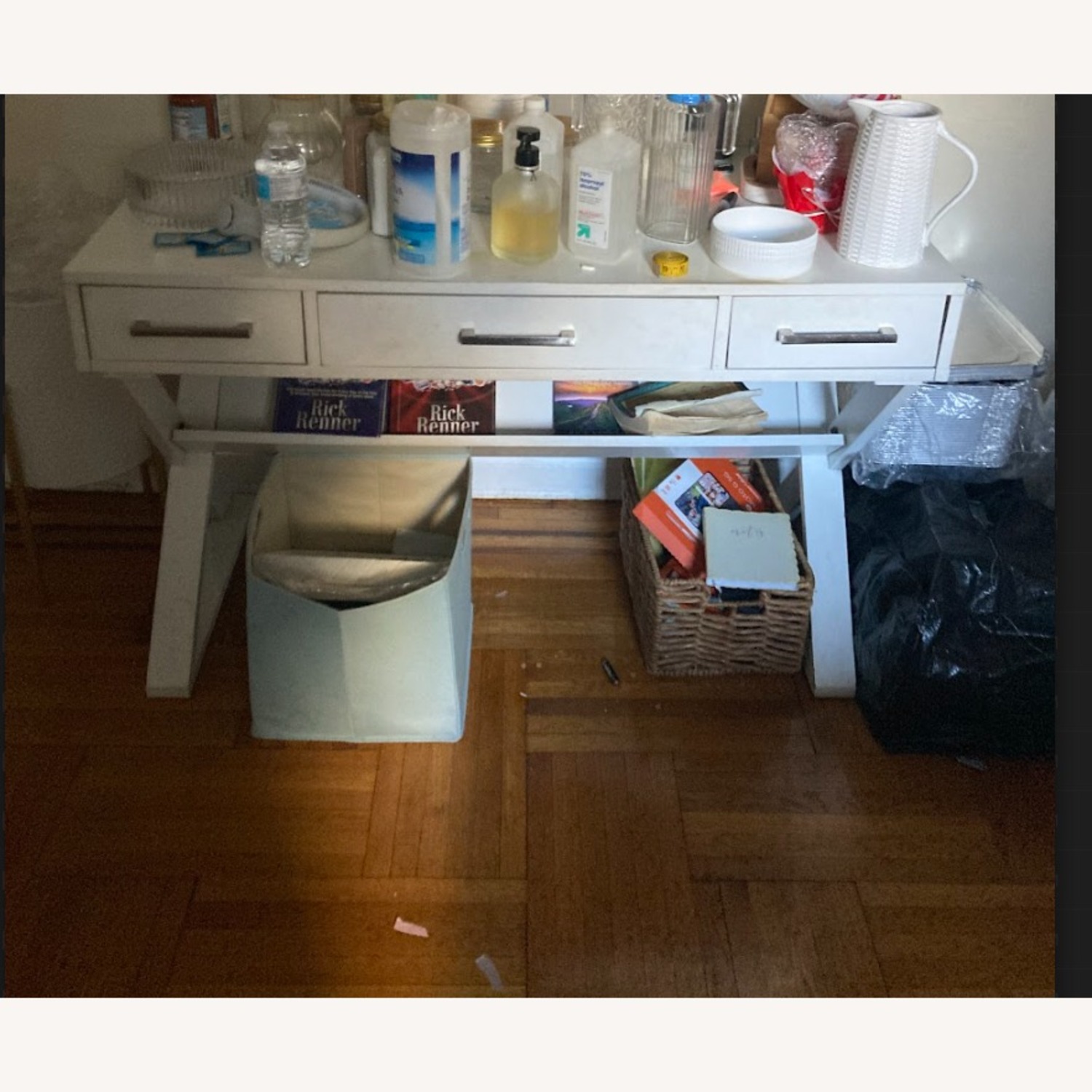 White 3-Drawer Desk with Bookcase Shelf - 48" - image-2