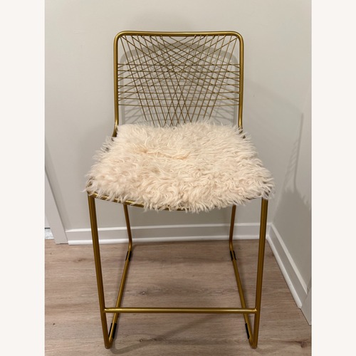 Used CB2 Alpha Brass Metal Counter Stool Set of 3 for sale on AptDeco