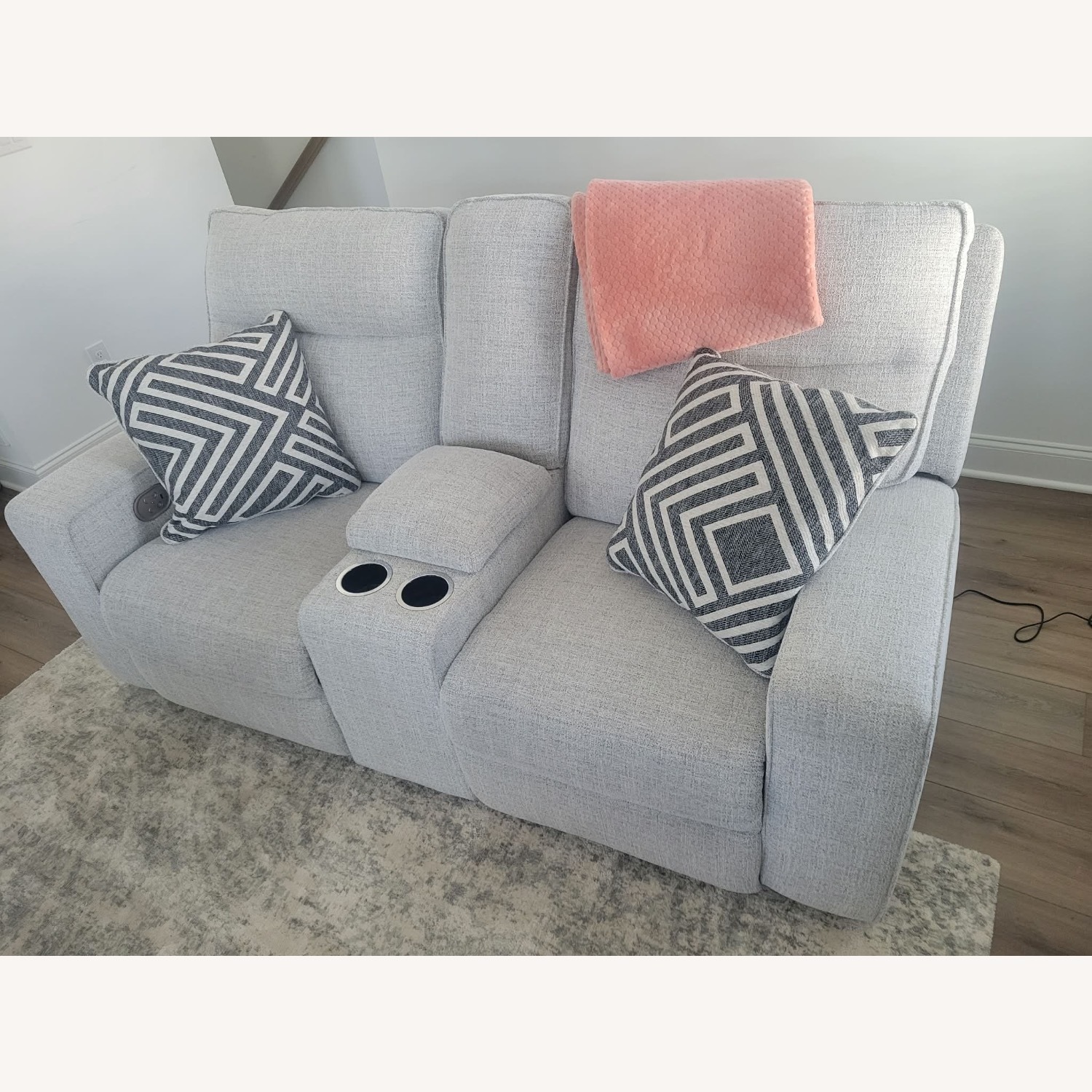 Ashley Furniture Light Gray Fabric Loveseat - image-2