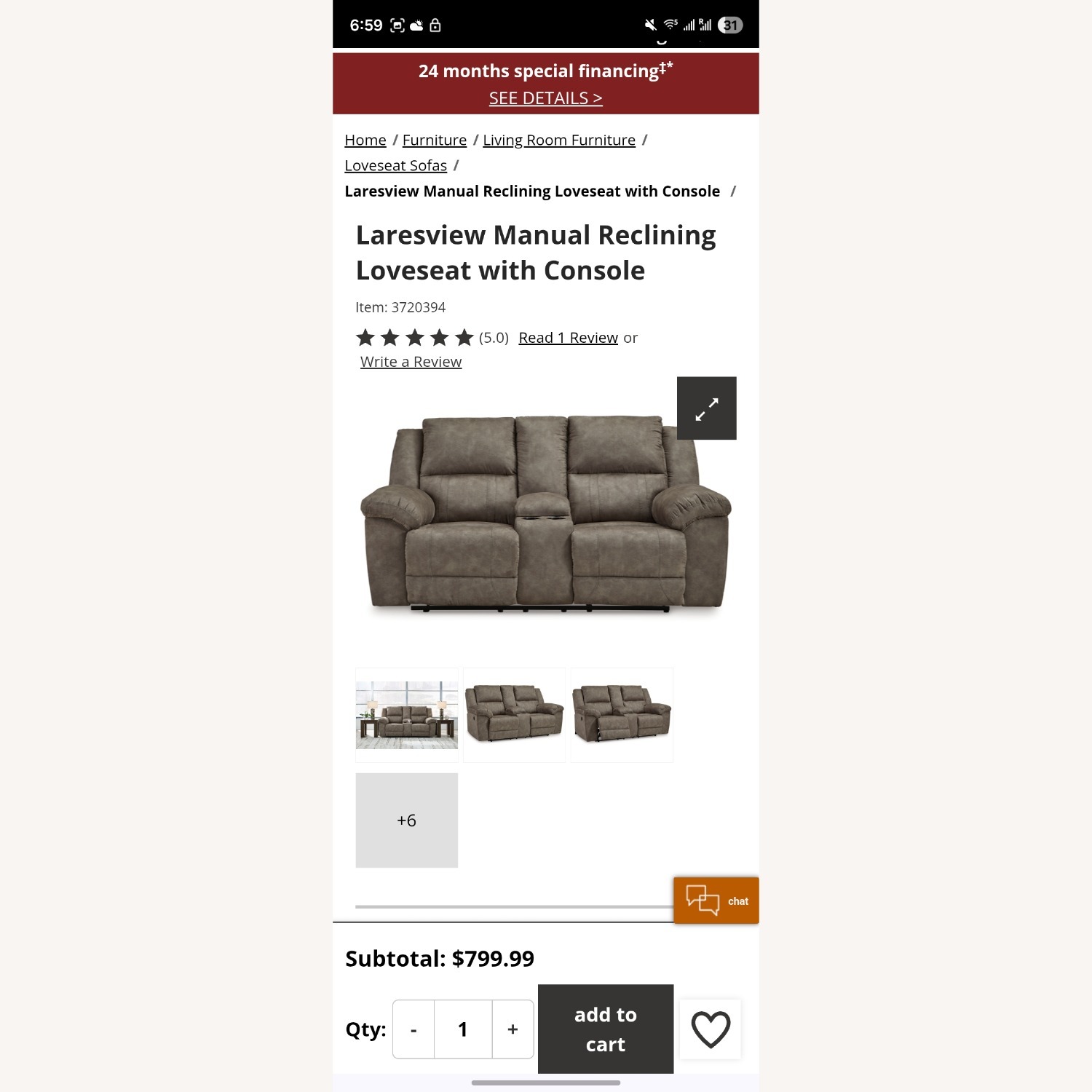 Laresview Manual Reclining Loveseat with Console - image-4