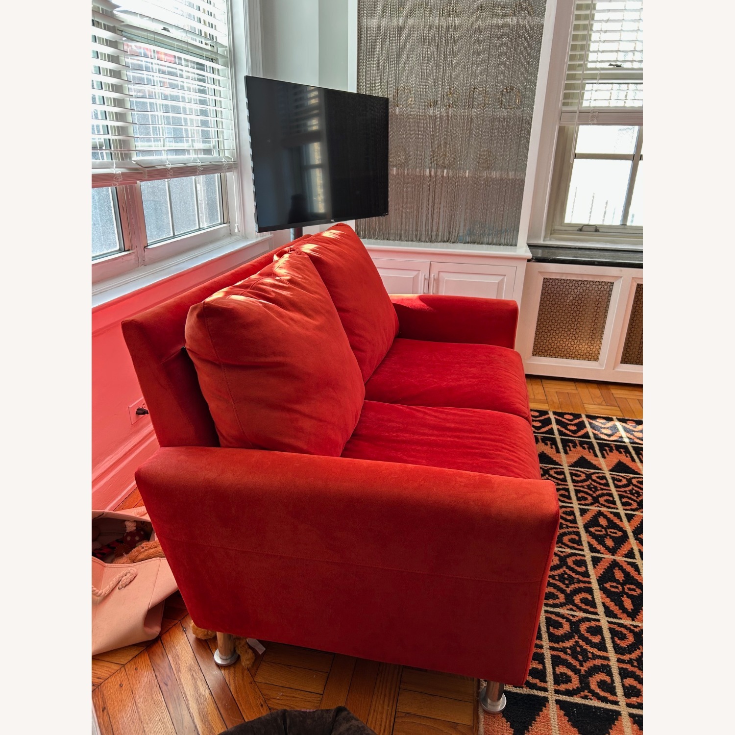 American Leather Red Microsuede Loveseat 60" - image-4