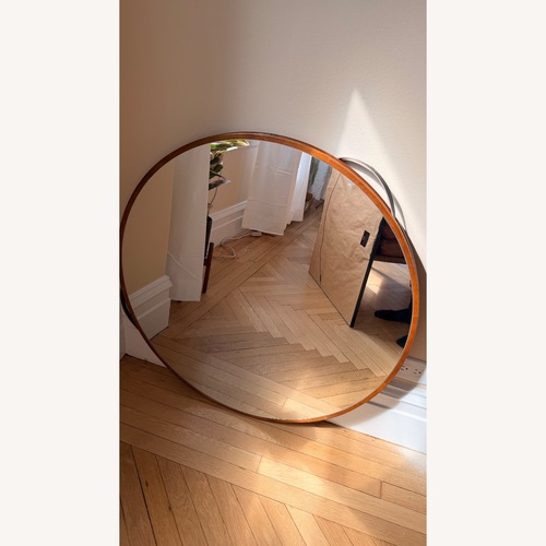 Used West Elm 36” Round Wall Mirror W Leather Strap for sale on AptDeco