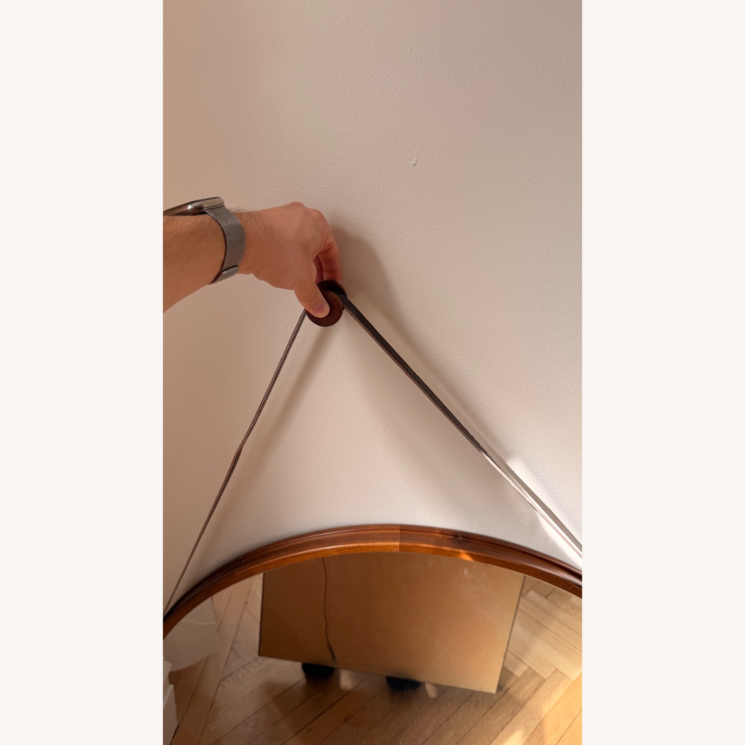 West Elm 36” Round Wall Mirror W Leather Strap - image-3