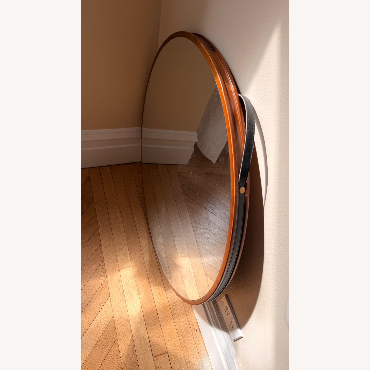 West Elm 36” Round Wall Mirror W Leather Strap - image-2