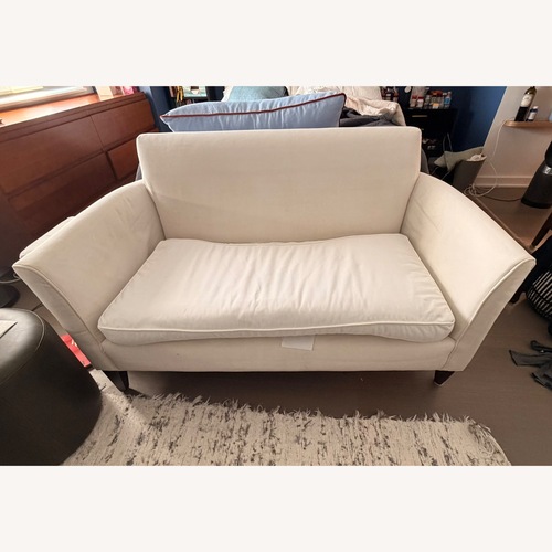 Used Pottery Barn Marcel White Fabric Loveseat for sale on AptDeco