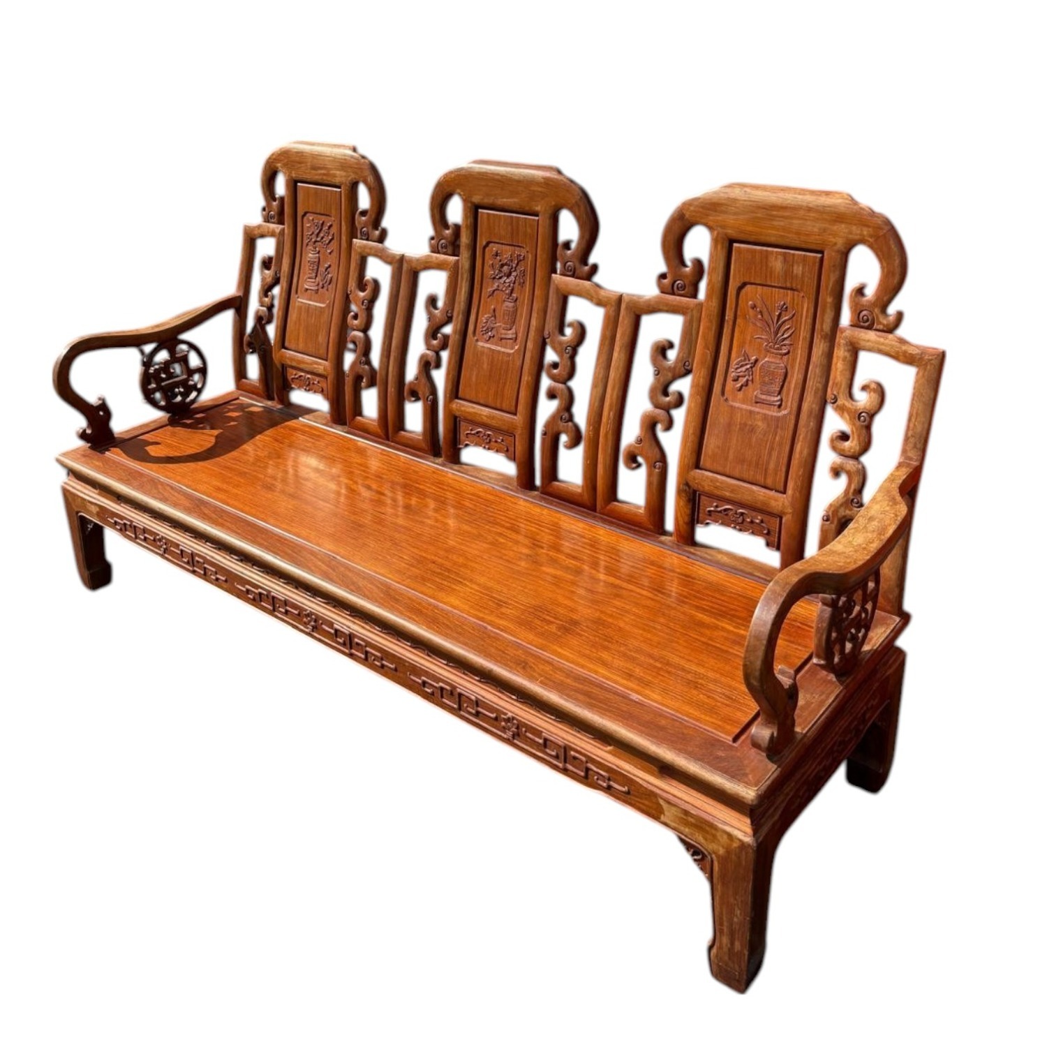 Asian Teak & Rosewood Antique Sofa Bench - image-5