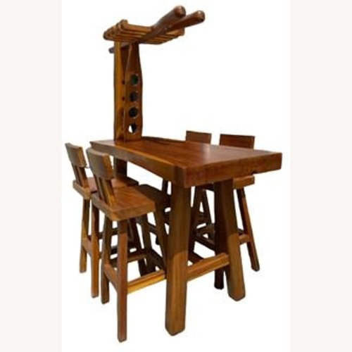 Used Indoor/Outdoor Teak Pub Table Set for sale on AptDeco