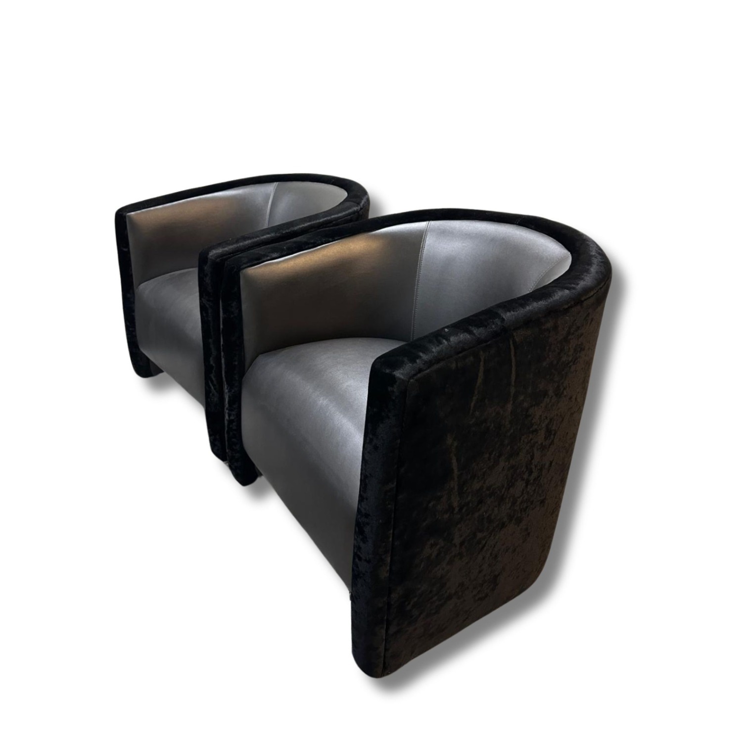 Pair of Black Velvet and Vinyl Club Chairs - image-2