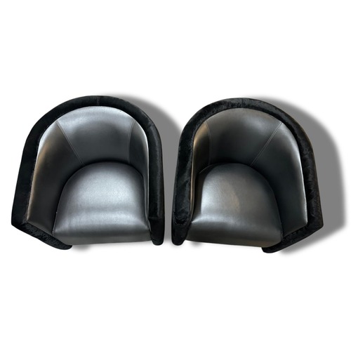 Used Pair of Black Velvet and Vinyl Club Chairs for sale on AptDeco