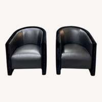 Pair of Black Velvet and Vinyl Club Chairs