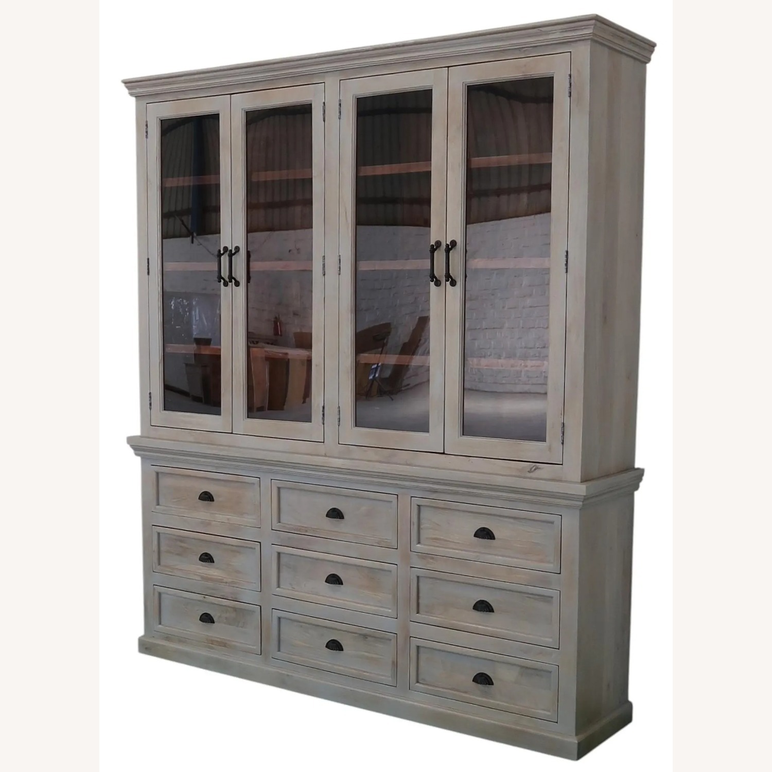 Modern Tall Double Bookcase 4 Glass Door Hutch - image-3