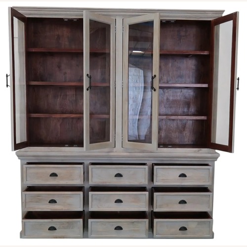 Used Modern Tall Double Bookcase 4 Glass Door Hutch for sale on AptDeco